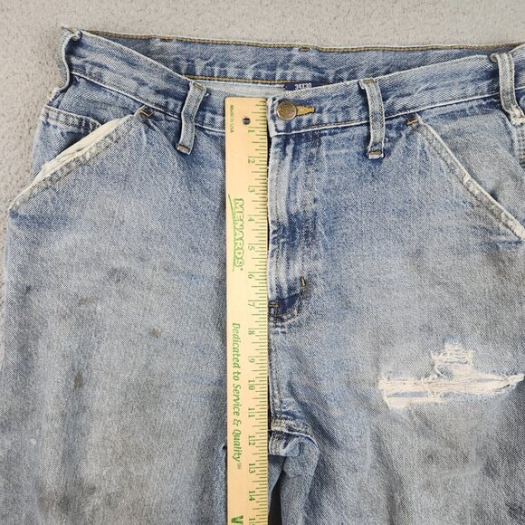 Y2K Carpenter Jeans Mens 34x30 Baggy Loose Workwear DESTROYED Denim THRASHED - Picture 4 of 16